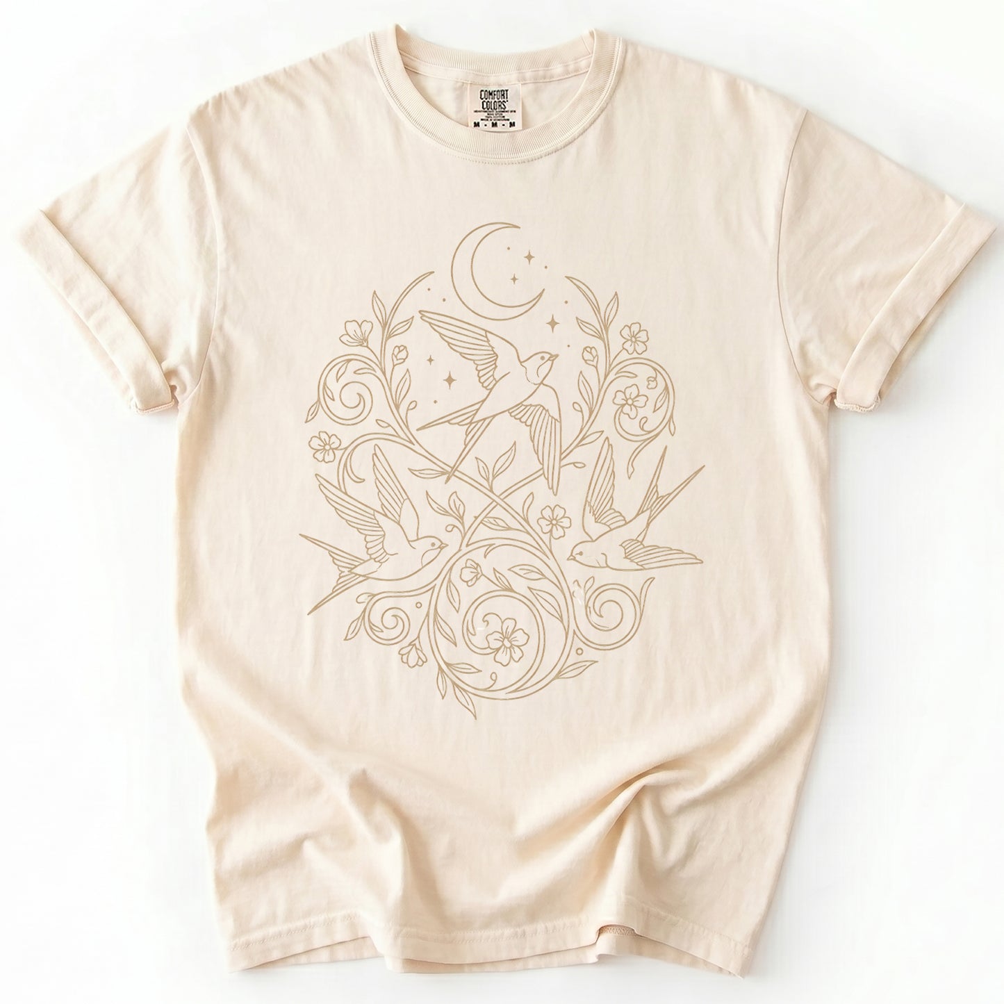 Minimalist Botanical Swallows Vintage Washed T-Shirt