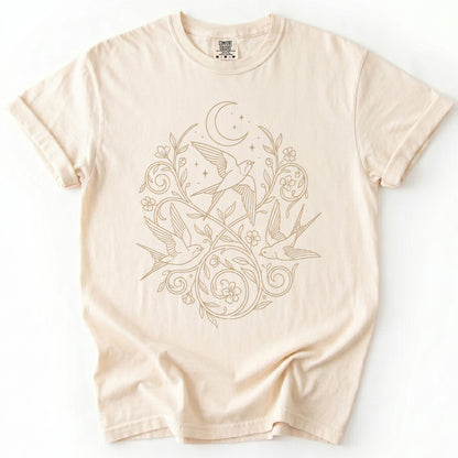 Minimalist Botanical Swallows Vintage Washed T-Shirt