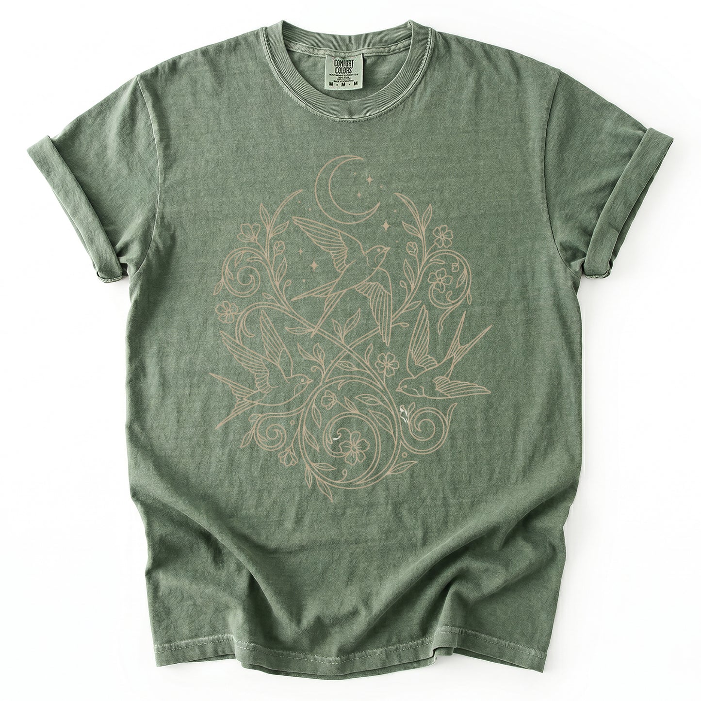 Minimalist Botanical Swallows Vintage Washed T-Shirt