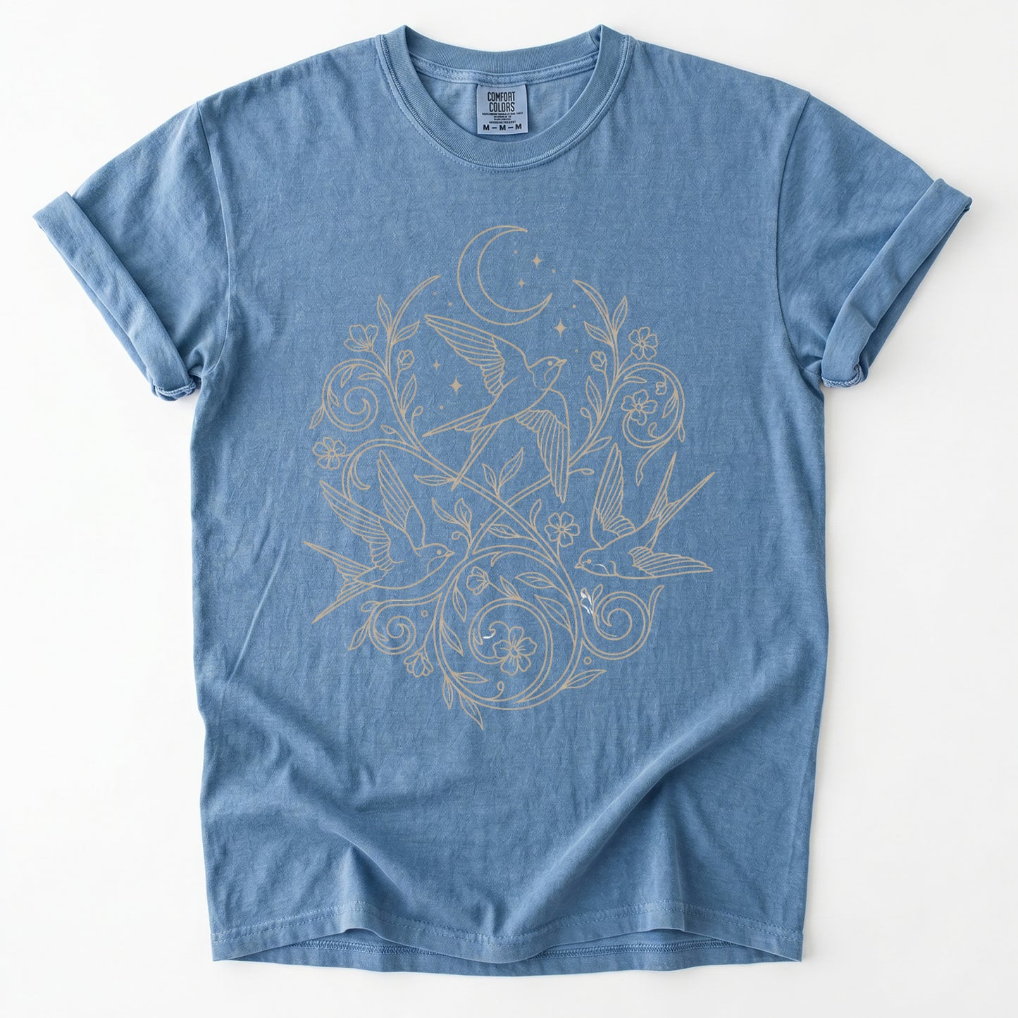 Minimalist Botanical Swallows Vintage Washed T-Shirt