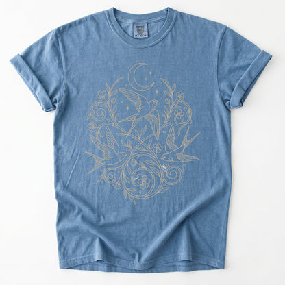 Minimalist Botanical Swallows Vintage Washed T-Shirt
