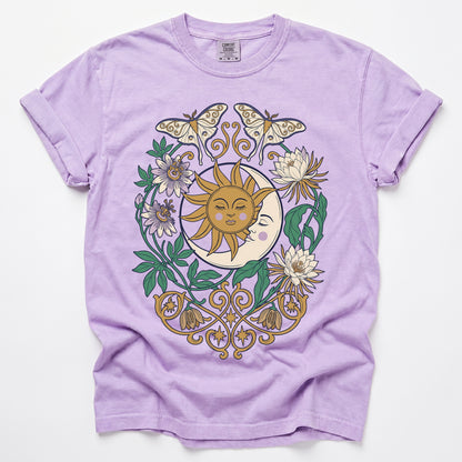 Mystical Crescent Moon & Moth Vintage Washed T-Shirt