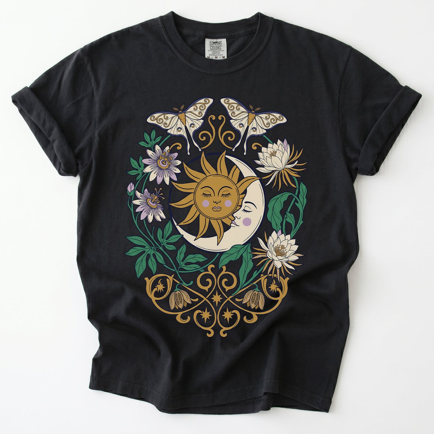 Mystical Crescent Moon & Moth Vintage Washed T-Shirt