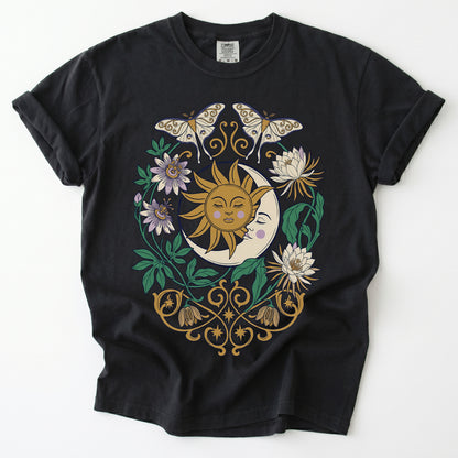Mystical Crescent Moon & Moth Vintage Washed T-Shirt