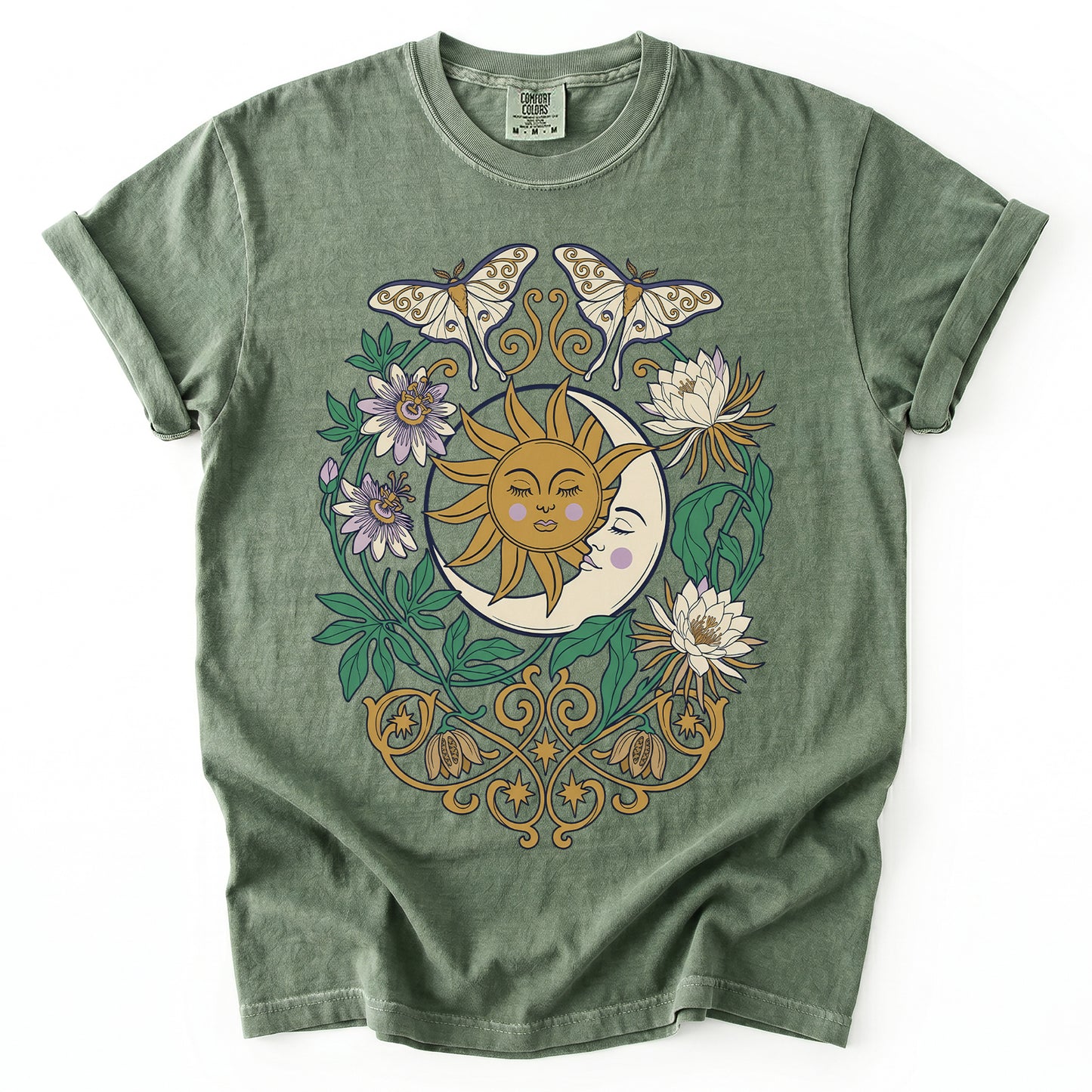 Mystical Crescent Moon & Moth Vintage Washed T-Shirt