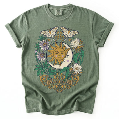 Mystical Crescent Moon & Moth Vintage Washed T-Shirt