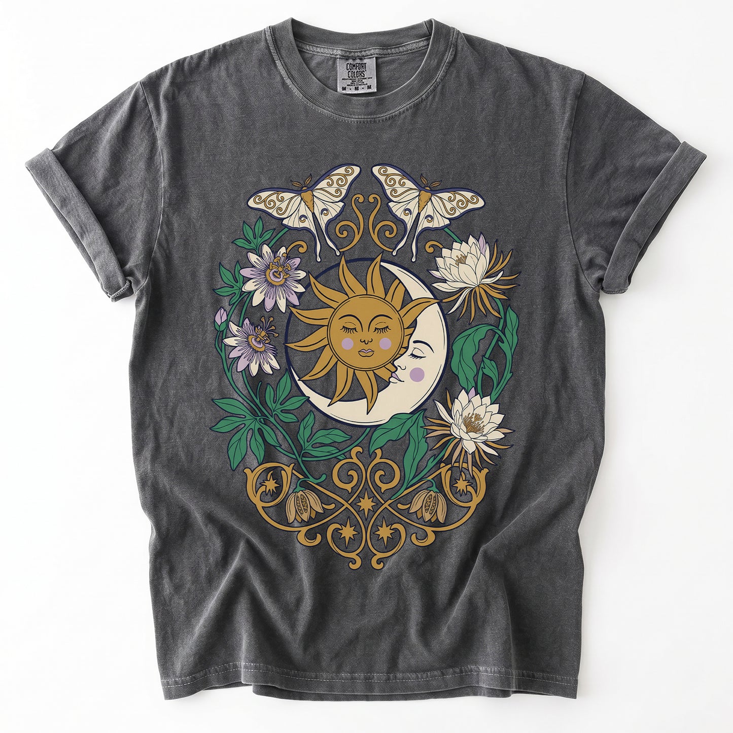 Mystical Crescent Moon & Moth Vintage Washed T-Shirt