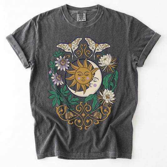 Mystical Crescent Moon & Moth Vintage Washed T-Shirt