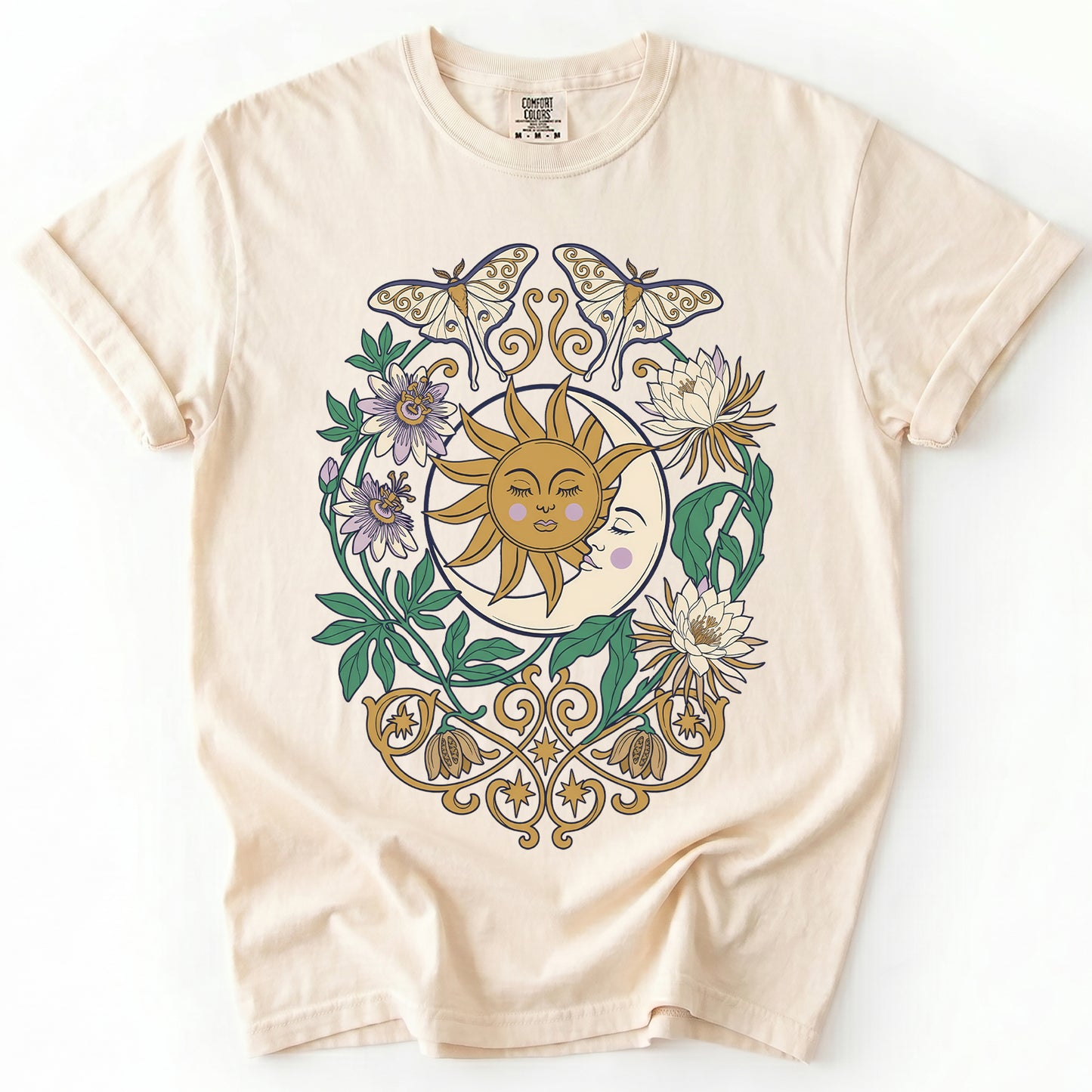 Mystical Crescent Moon & Moth Vintage Washed T-Shirt