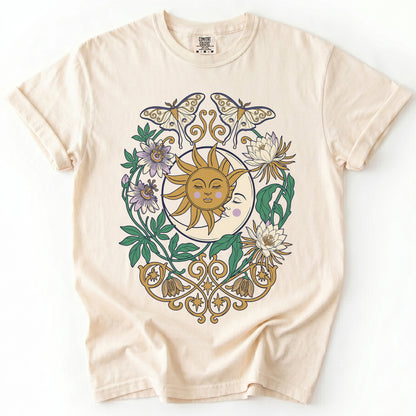 Mystical Crescent Moon & Moth Vintage Washed T-Shirt