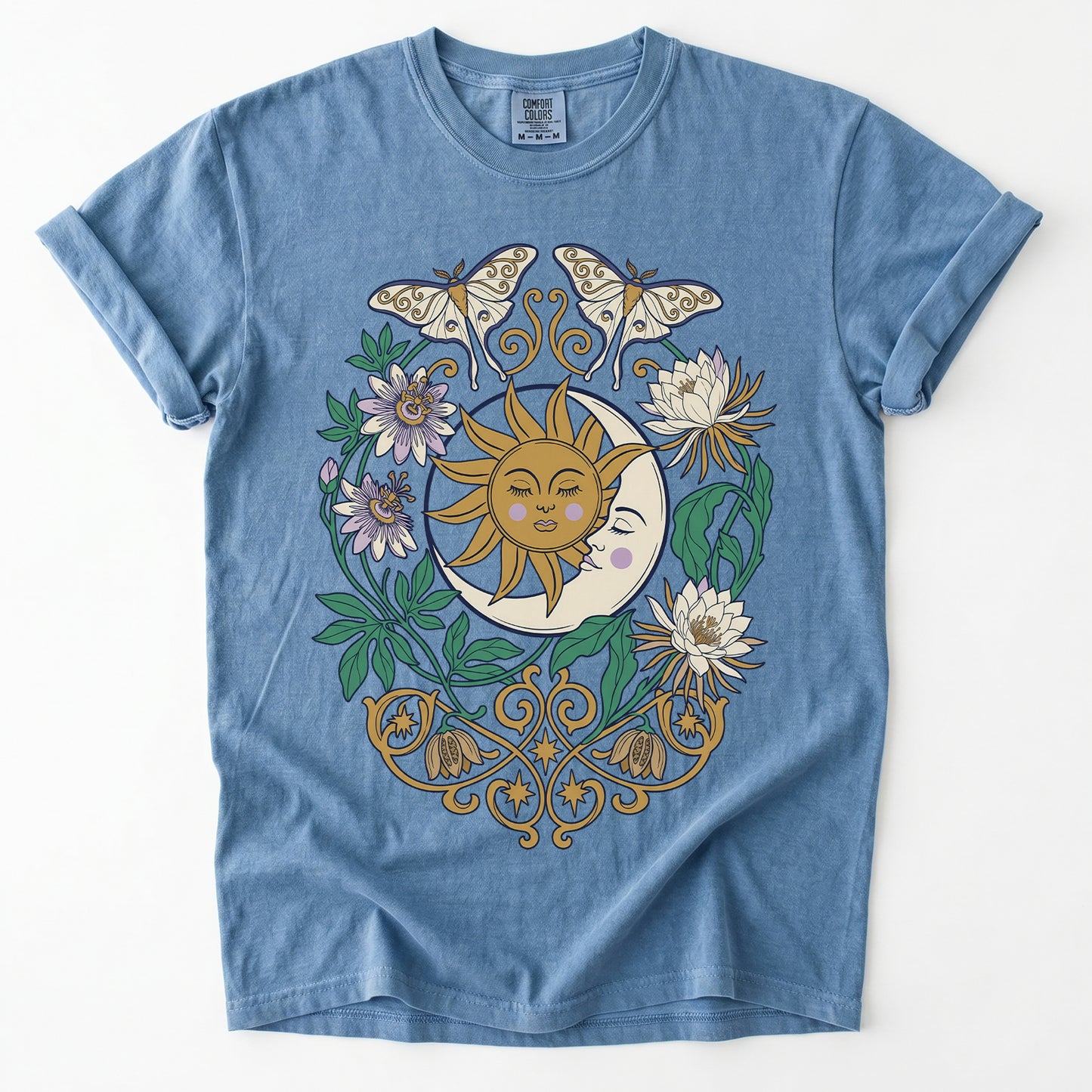 Mystical Crescent Moon & Moth Vintage Washed T-Shirt