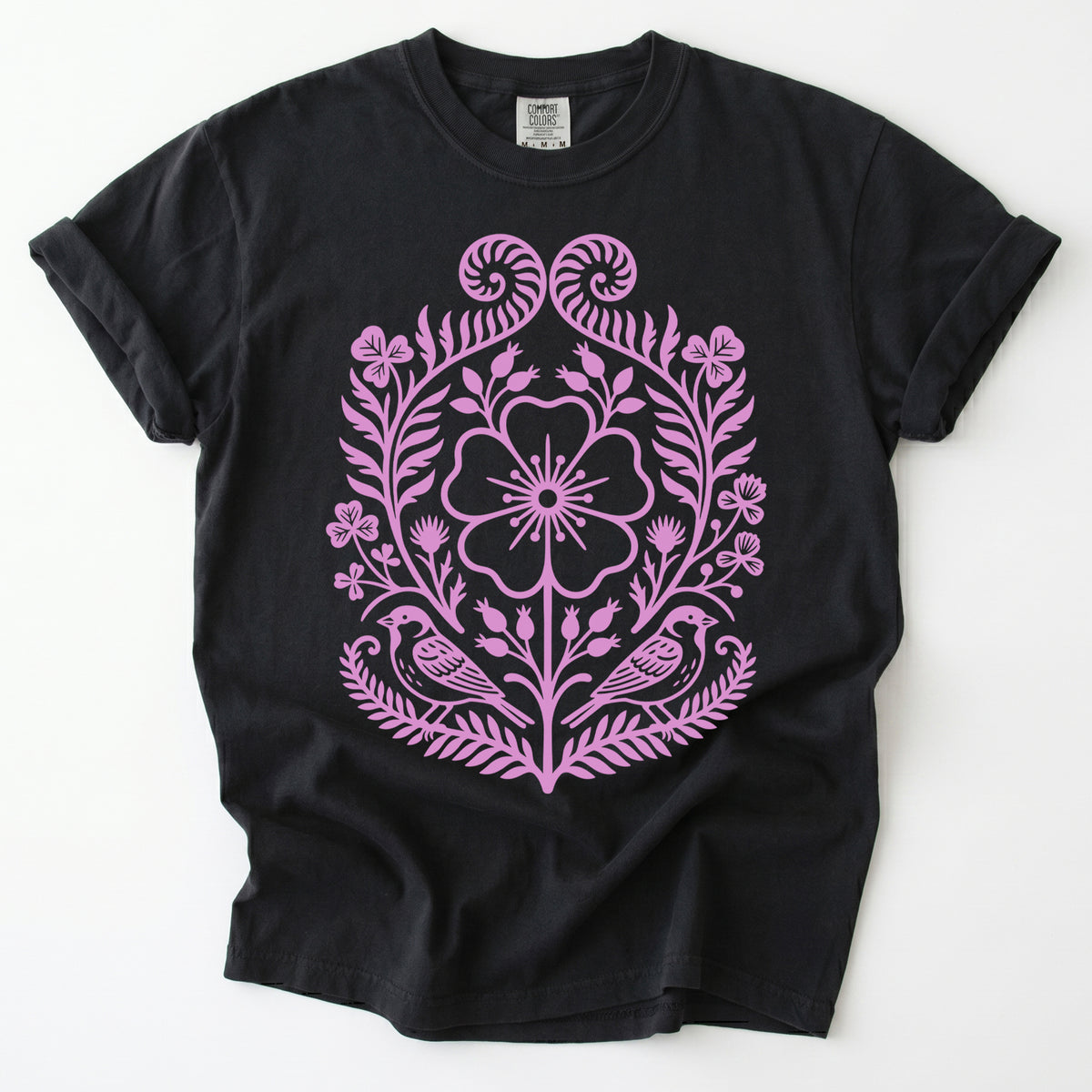 Pink Floral Folk Art Vintage Washed T-Shirt