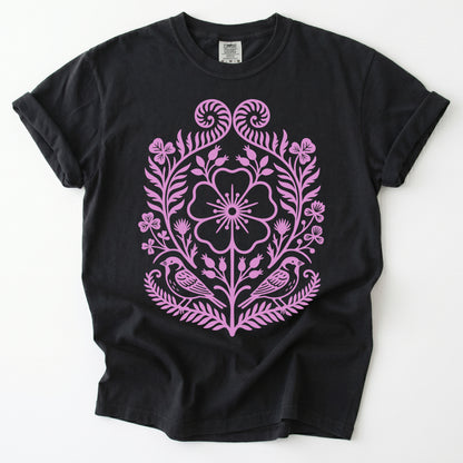 Pink Floral Folk Art Vintage Washed T-Shirt