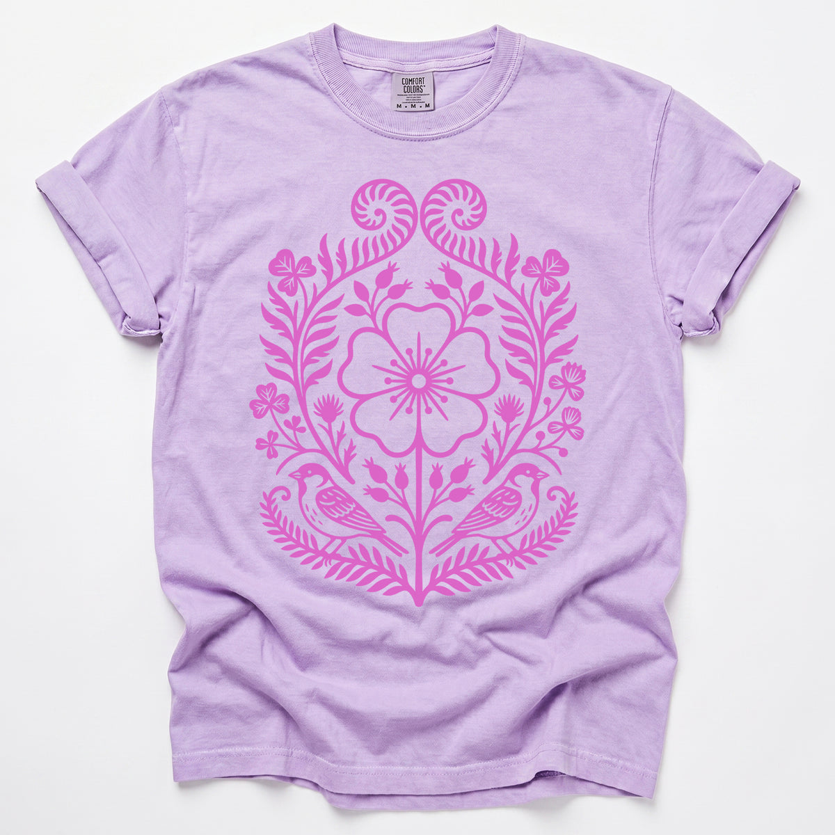 Pink Floral Folk Art Vintage Washed T-Shirt