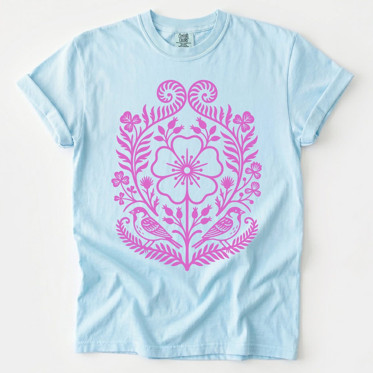 Pink Floral Folk Art Vintage Washed T-Shirt