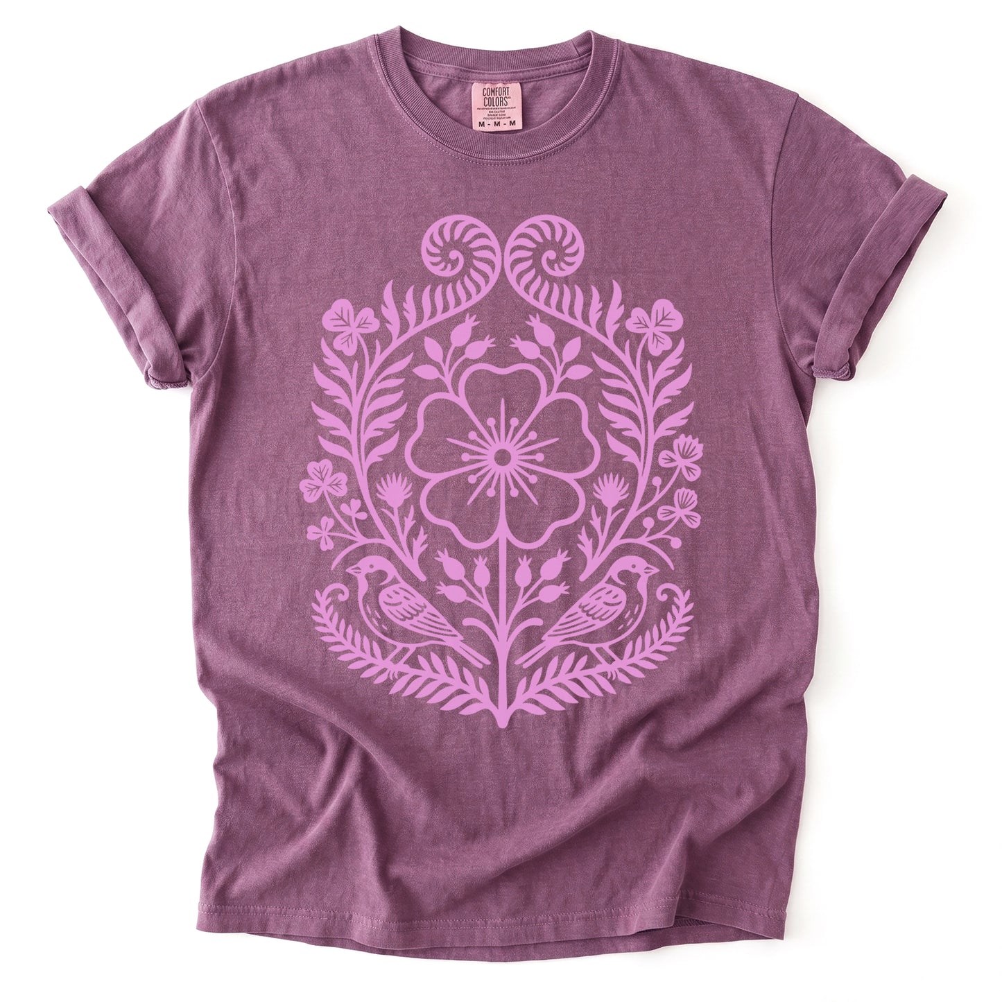 Pink Floral Folk Art Vintage Washed T-Shirt