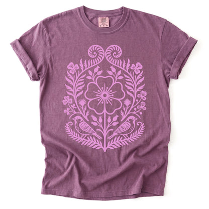 Pink Floral Folk Art Vintage Washed T-Shirt
