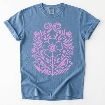 Pink Floral Folk Art Vintage Washed T-Shirt