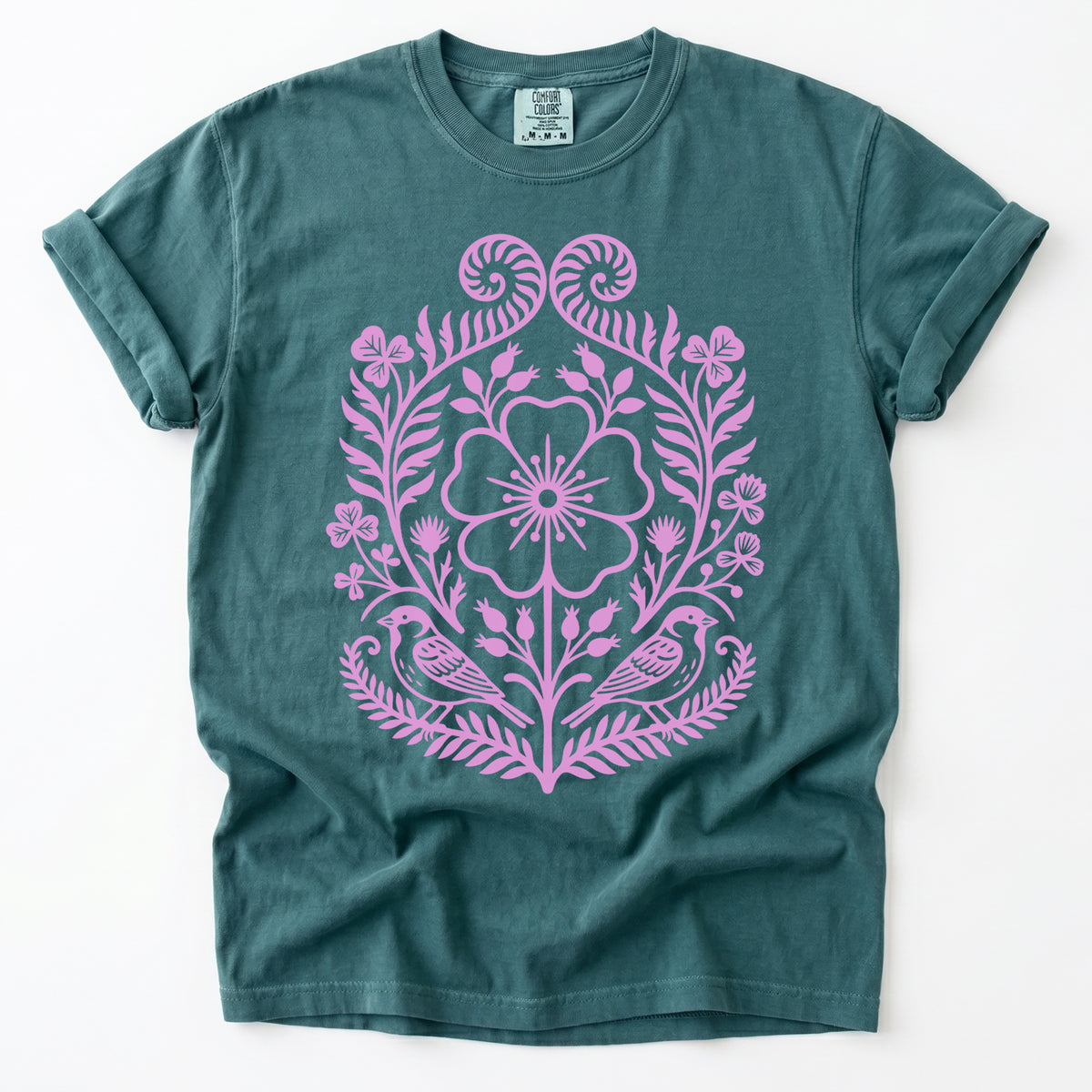Pink Floral Folk Art Vintage Washed T-Shirt