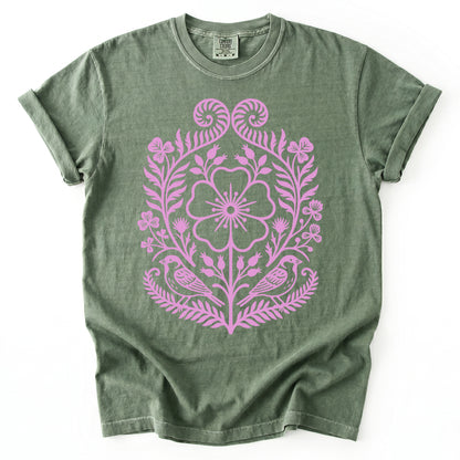 Pink Floral Folk Art Vintage Washed T-Shirt
