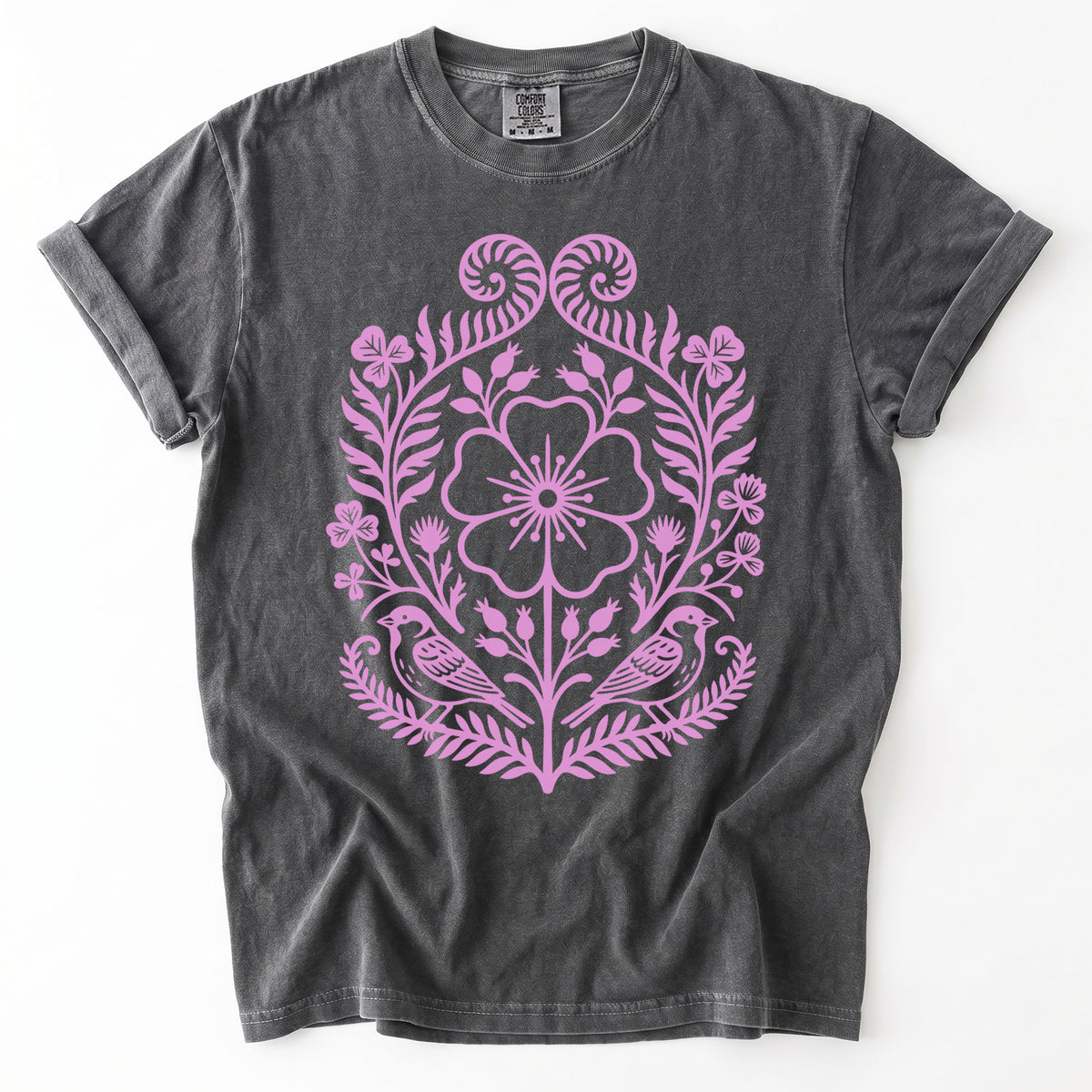 Pink Floral Folk Art Vintage Washed T-Shirt
