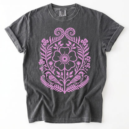 Pink Floral Folk Art Vintage Washed T-Shirt