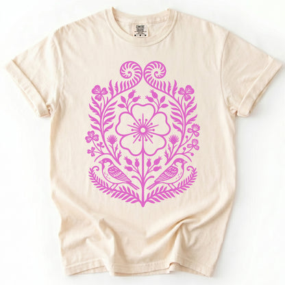 Pink Floral Folk Art Vintage Washed T-Shirt