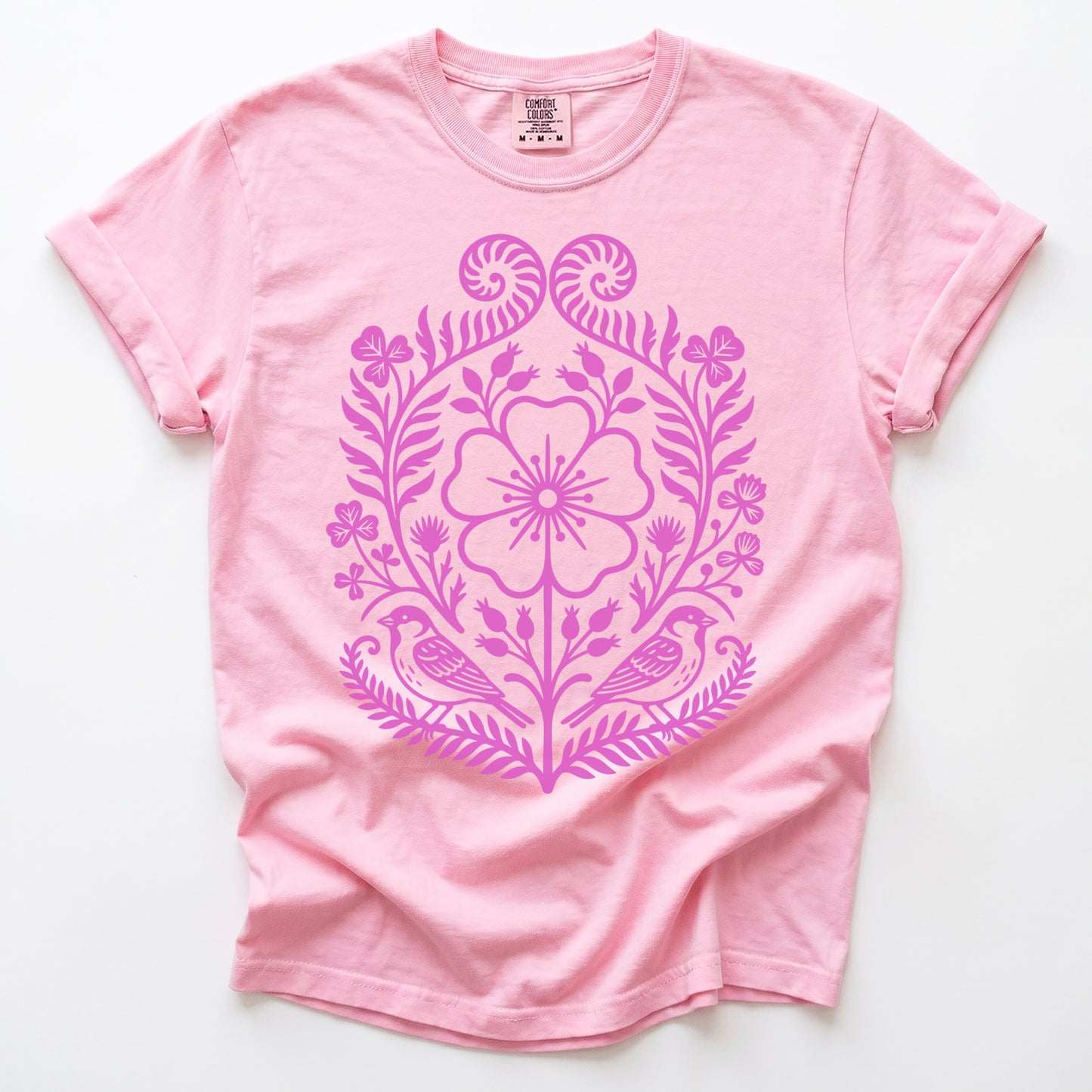 Pink Floral Folk Art Vintage Washed T-Shirt