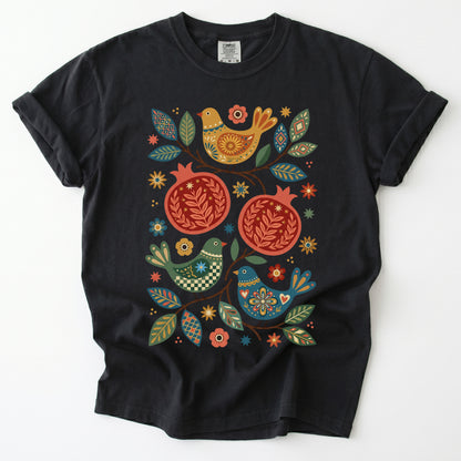 Pomegranates and Birds Vintage Washed T-Shirt