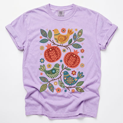 Pomegranates and Birds Vintage Washed T-Shirt
