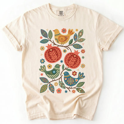 Pomegranates and Birds Vintage Washed T-Shirt
