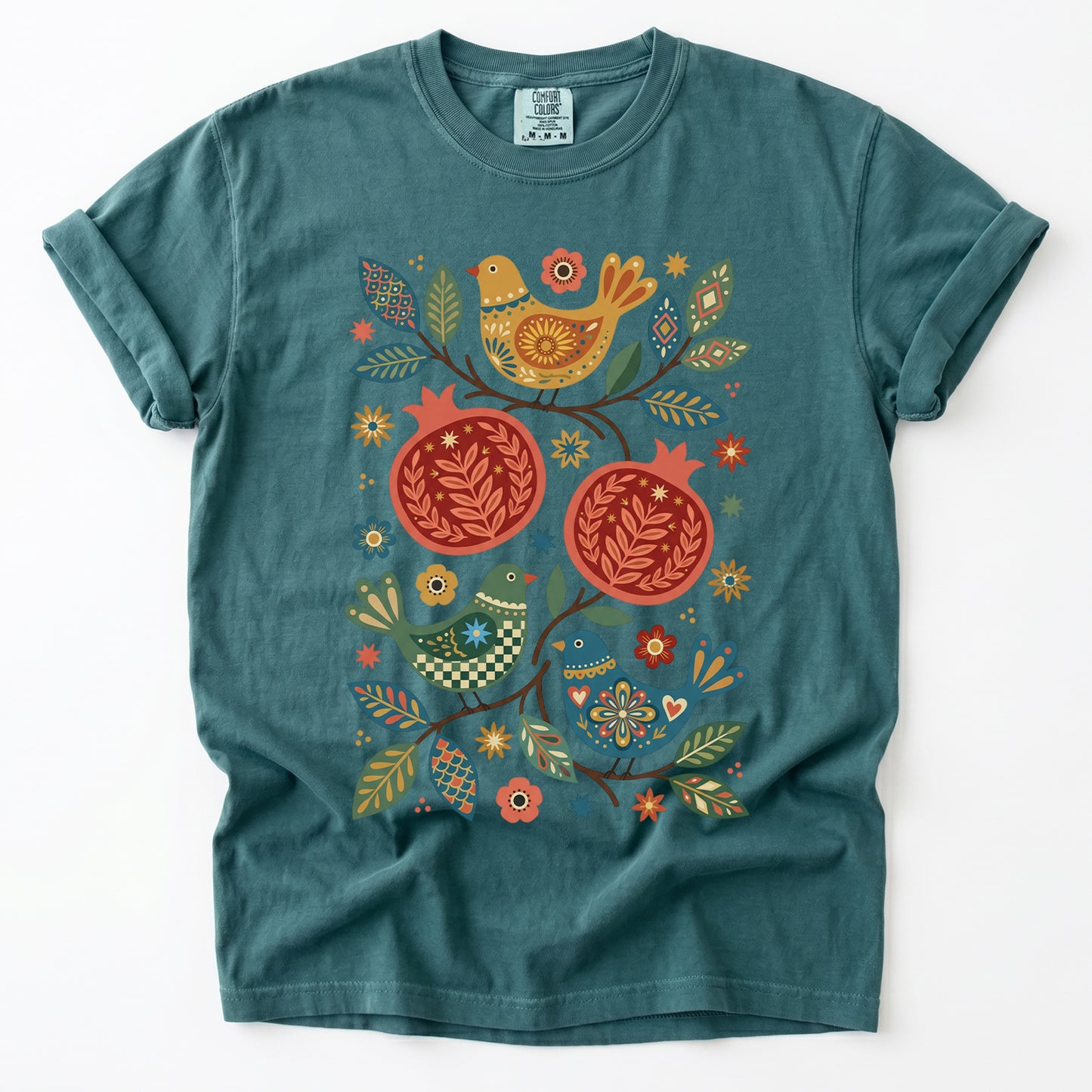 Pomegranates and Birds Vintage Washed T-Shirt