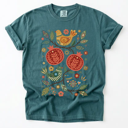 Pomegranates and Birds Vintage Washed T-Shirt