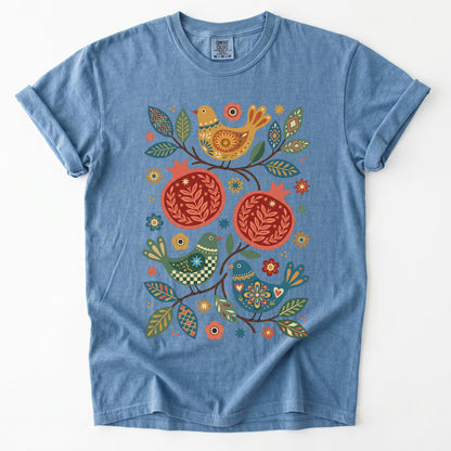 Pomegranates and Birds Vintage Washed T-Shirt