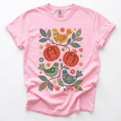 Pomegranates and Birds Vintage Washed T-Shirt