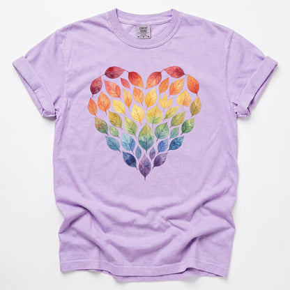 Rainbow Leaf Heart Vintage Washed T-Shirt