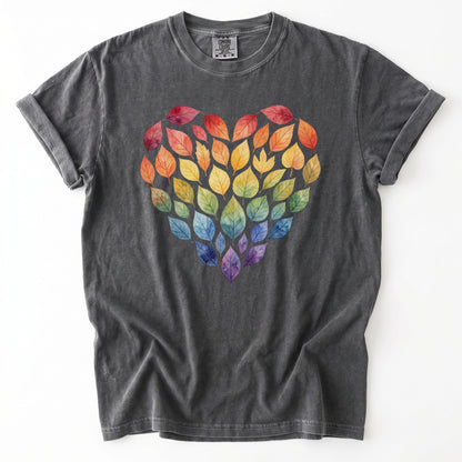 Rainbow Leaf Heart Vintage Washed T-Shirt