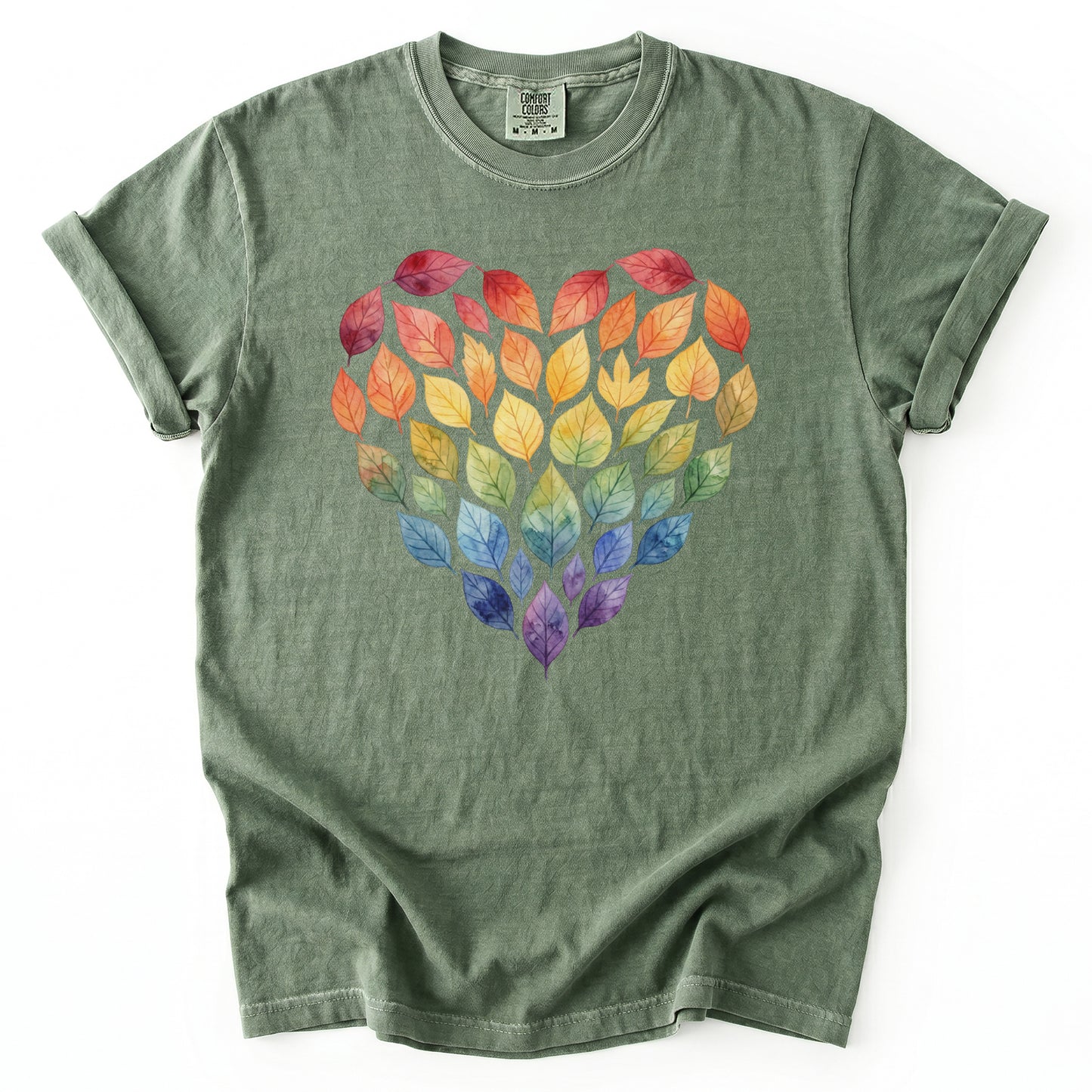 Rainbow Leaf Heart Vintage Washed T-Shirt