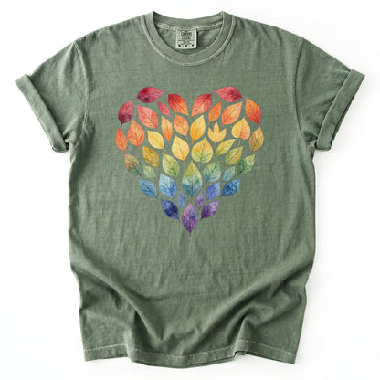 Rainbow Leaf Heart Vintage Washed T-Shirt