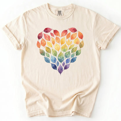 Rainbow Leaf Heart Vintage Washed T-Shirt