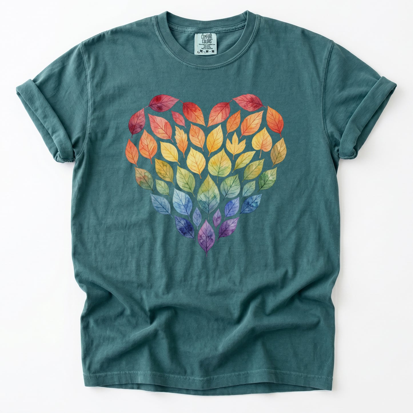 Rainbow Leaf Heart Vintage Washed T-Shirt
