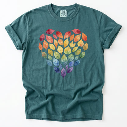 Rainbow Leaf Heart Vintage Washed T-Shirt