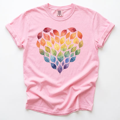 Rainbow Leaf Heart Vintage Washed T-Shirt