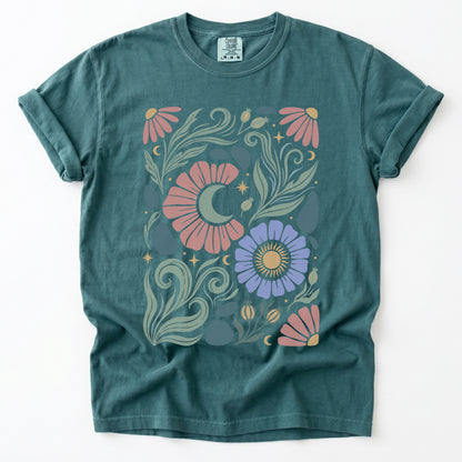 Retro Floral Swirl Vintage Washed T-Shirt