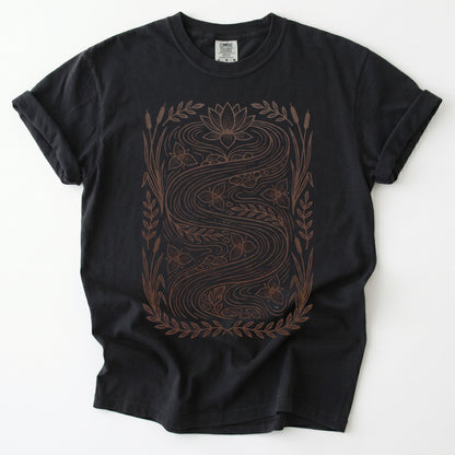 River & Lotus Block Print Vintage Washed T-Shirt