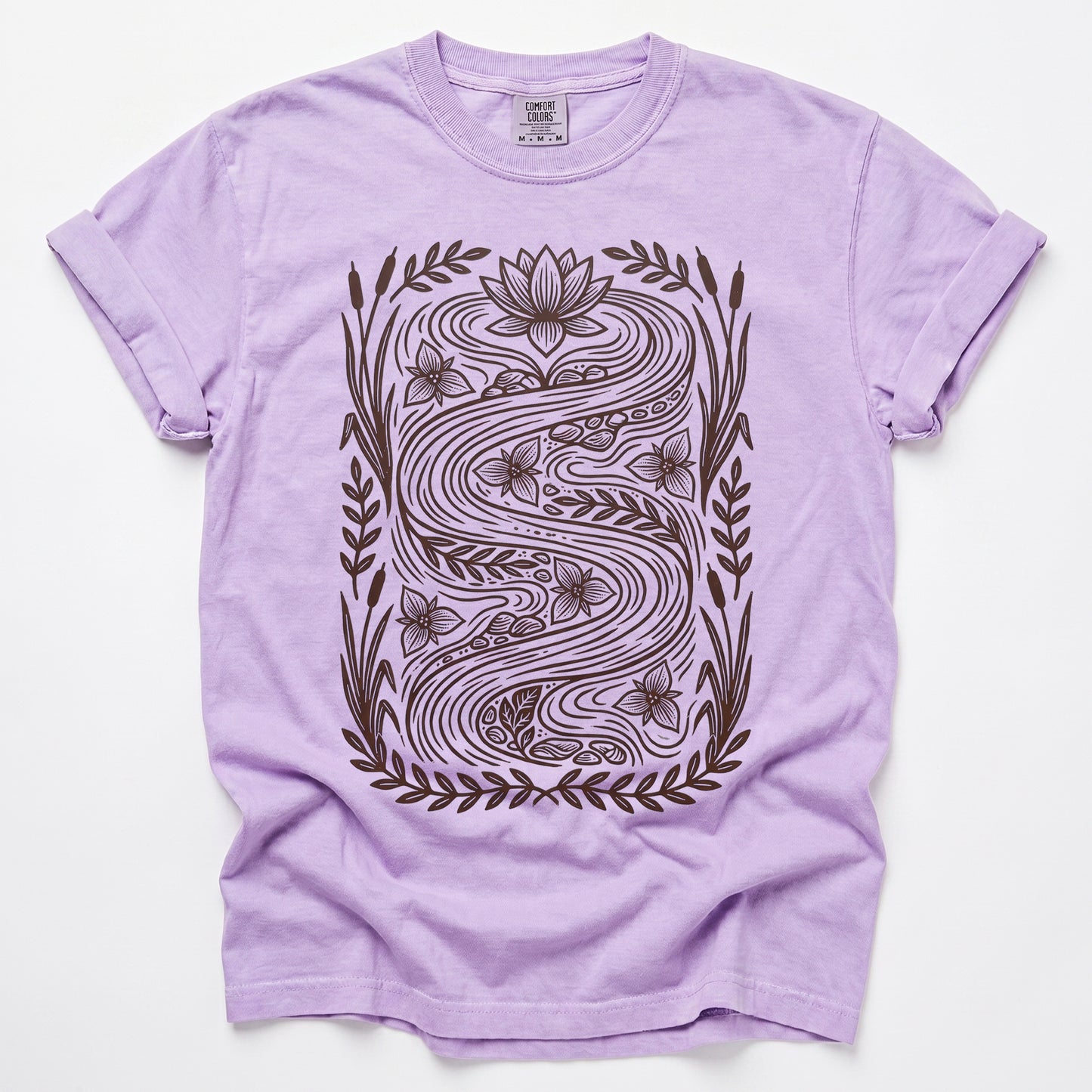 River & Lotus Block Print Vintage Washed T-Shirt
