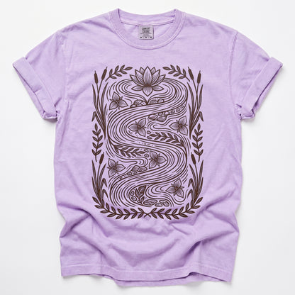 River & Lotus Block Print Vintage Washed T-Shirt