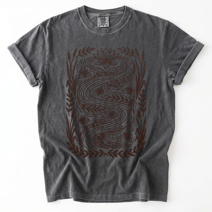 River & Lotus Block Print Vintage Washed T-Shirt
