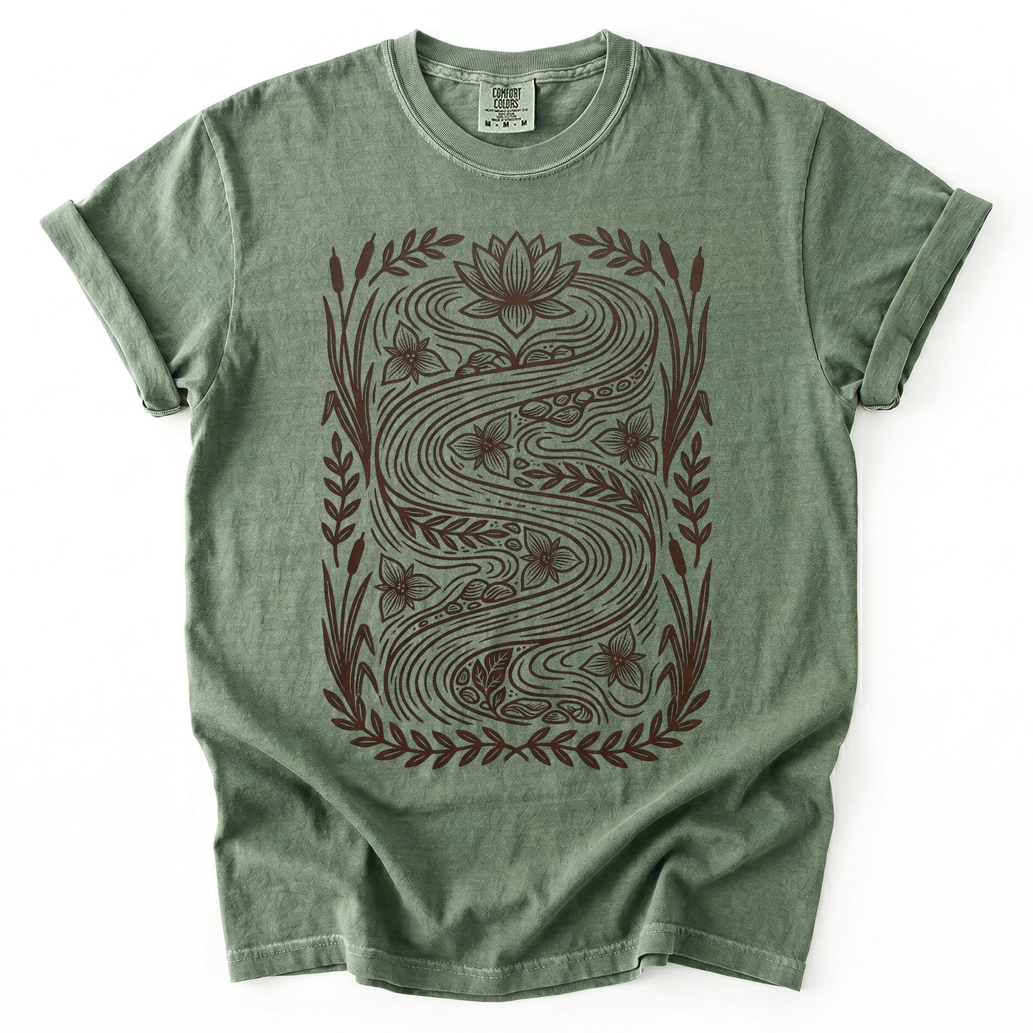 River & Lotus Block Print Vintage Washed T-Shirt