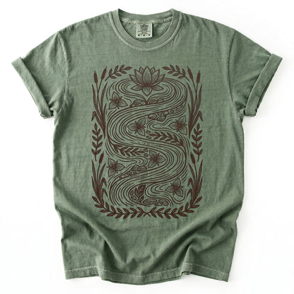 River & Lotus Block Print Vintage Washed T-Shirt